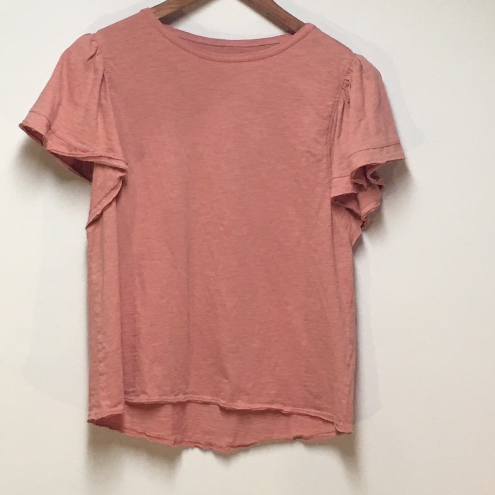 Dip Flutter Sleeve T-Shirt Women Size M Pink Organic Cotton Ruffle Cottagecore